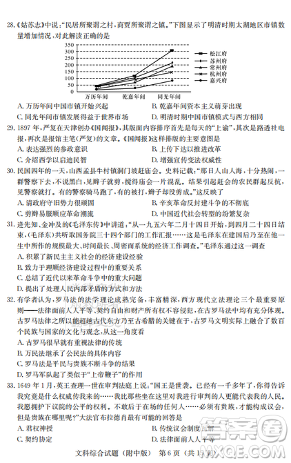 2019年炎德英才大联考湖南师大附中高考模拟卷二文理综试卷及答案