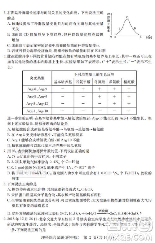 2019年炎德英才大联考湖南师大附中高考模拟卷二文理综试卷及答案