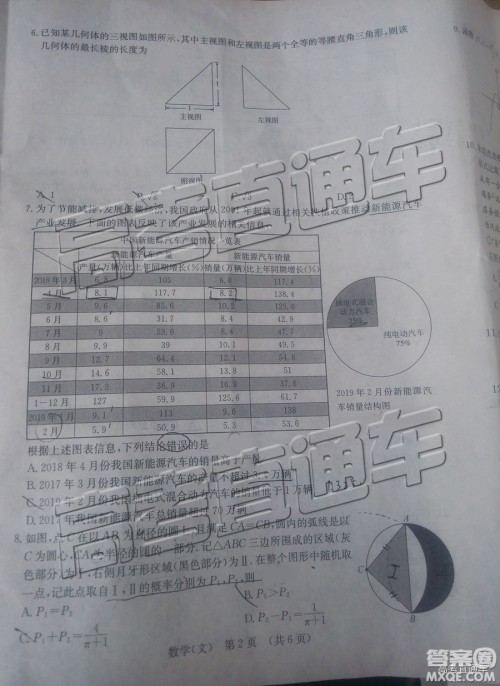 2019年济南二模文科数学试题及参考答案