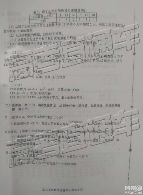 2019年唐山三模文理数试题及答案