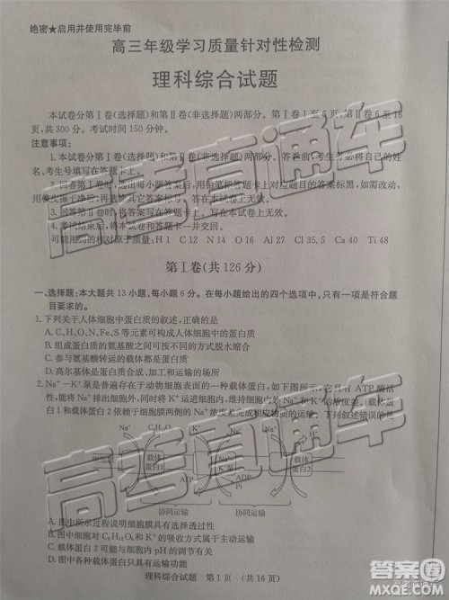 2019年济南二模文理综试题及参考答案