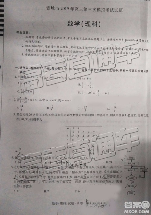 2019年晋城三模理科数学试题及参考答案 2019年晋城三模理科数学试题及参考答案