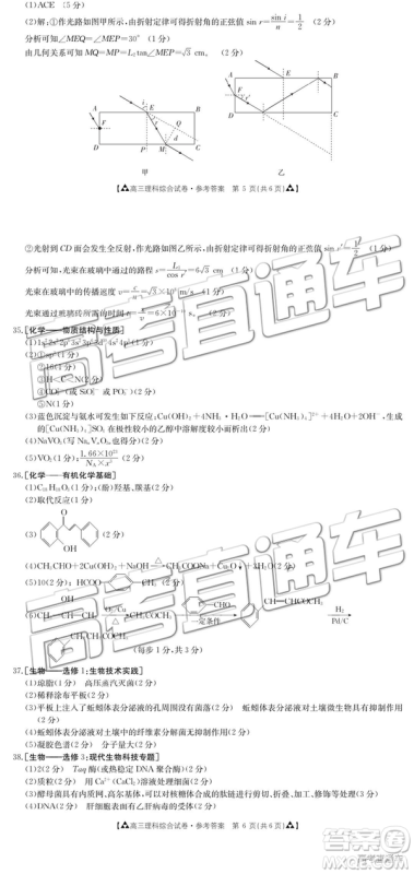 2019年广东金太阳5月联考文理综试题及参考答案