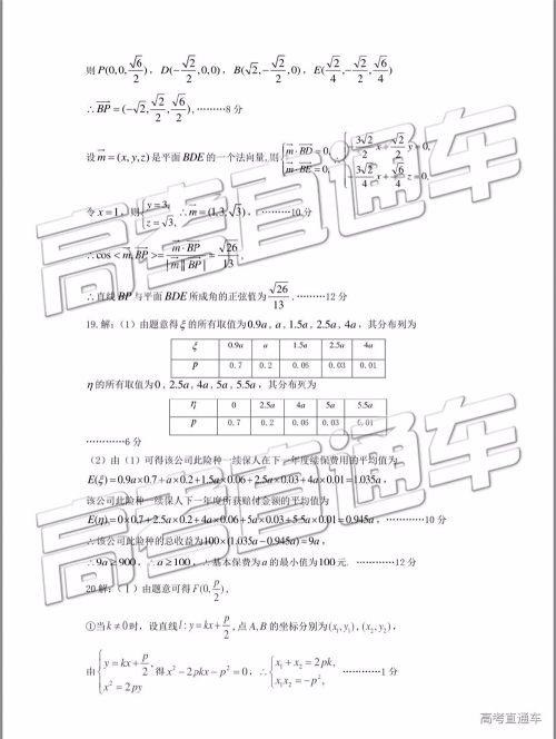 2019年太原二模理科数学试题及参考答案 2019年太原二模理科数学试题及参考答案