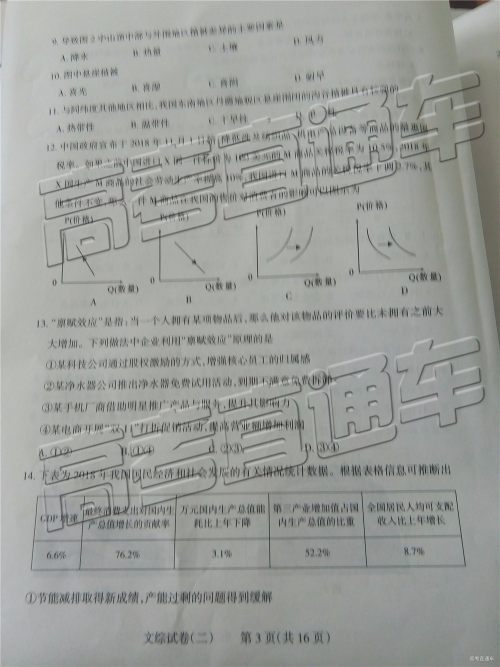 2019年太原二模文理综试题及参考答案 2019年太原二模文理综试题及参考答案