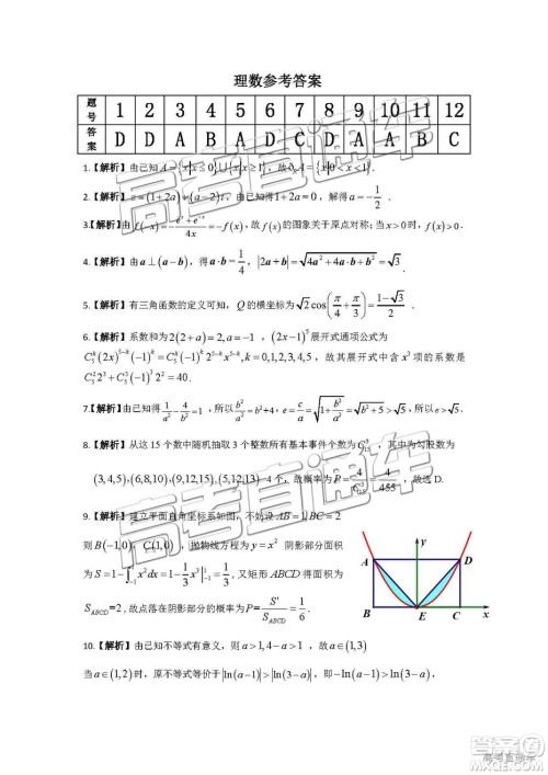 2019年皖江联盟最后一卷理科数学试题及参考答案 2019年皖江联盟最后一卷理科数学试题及参考答案