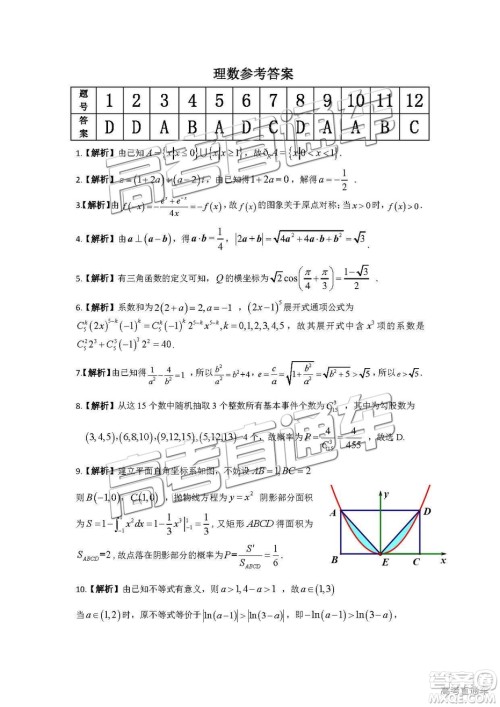 2019年皖江联盟最后一卷理科数学试题及参考答案