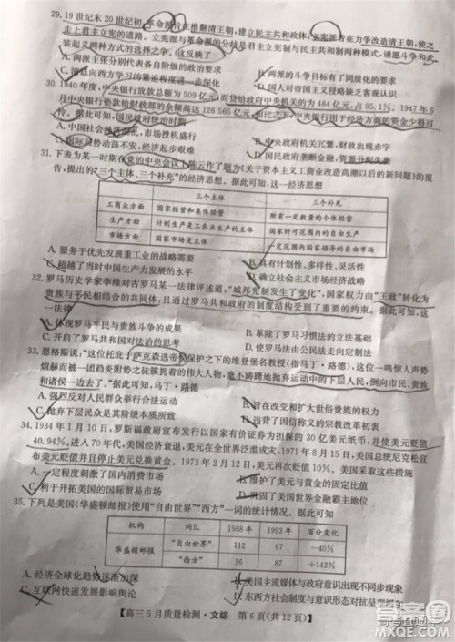 2019九师联盟5月质检文理综试题及参考答案 2019九师联盟5月质检文理综试题及参考答案