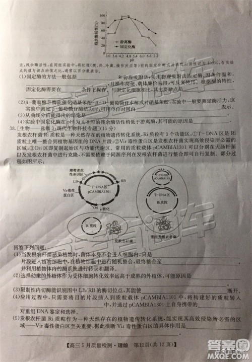 2019九师联盟5月质检文理综试题及参考答案