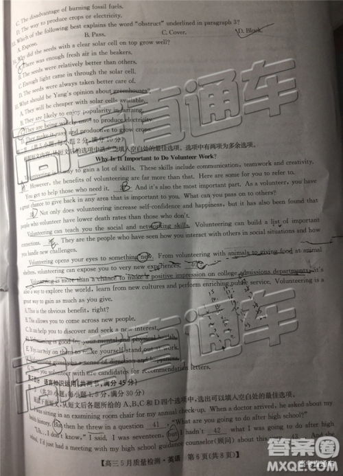 2019年5月九师联盟质量检测英语试题及参考答案 2019年5月九师联盟质量检测英语试题及参考答案