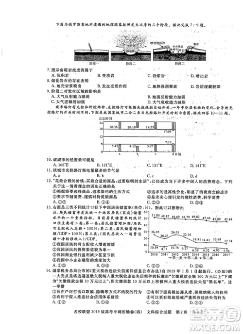 2019年河南名校联盟高考冲刺压轴卷四文理综试题答案