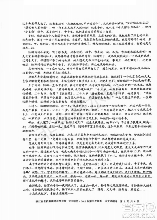 2019年浙江省名校新高考研究联盟Z20联盟第三次联考语文试题及答案 2019年浙江省名校新高考研究联盟Z20联盟第三次联考语文试题及答案