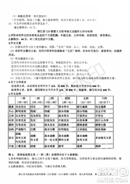 2019年浙江省名校新高考研究联盟Z20联盟第三次联考语文试题及答案 2019年浙江省名校新高考研究联盟Z20联盟第三次联考语文试题及答案