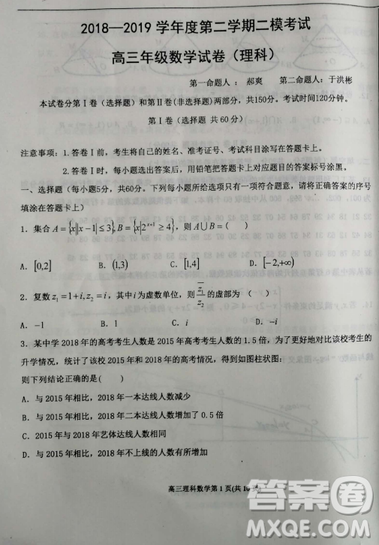 2019年河北省衡水二模考试理数试卷答案 2019年河北省衡水二模考试理数试卷答案