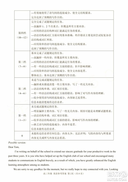 22019年浙江七彩阳光联盟第三次联考英语试题及参考答案