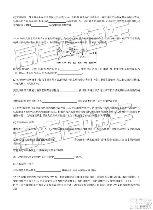 2019年安徽毛坦厂中学高三五月联考文理综试题及答案