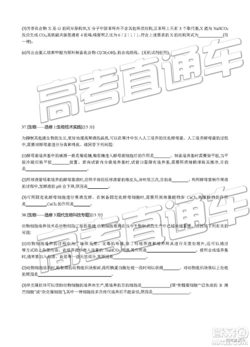 2019年安徽毛坦厂中学高三五月联考文理综试题及答案