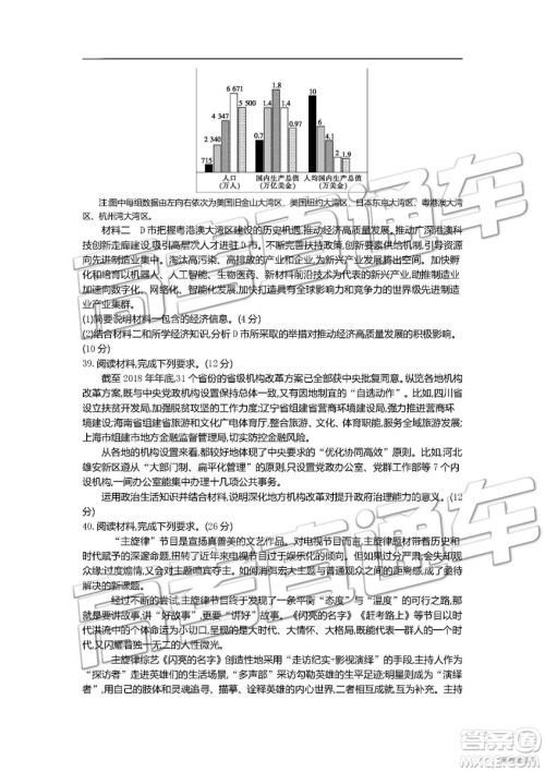 2019年安徽毛坦厂中学高三五月联考文理综试题及答案