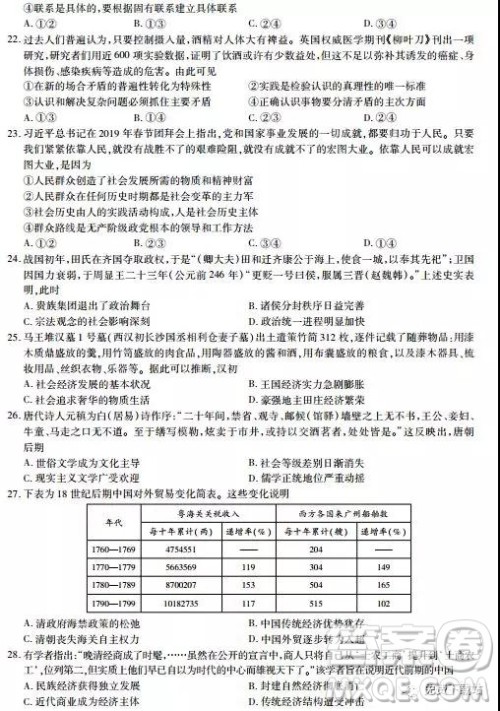 2019年河南省名校联盟高三尖子生第六次调研考试文综试题及答案 2019年河南省名校联盟高三尖子生第六次调研考试文综试题及答案