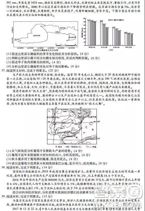 2019年河南省名校联盟高三尖子生第六次调研考试文综试题及答案