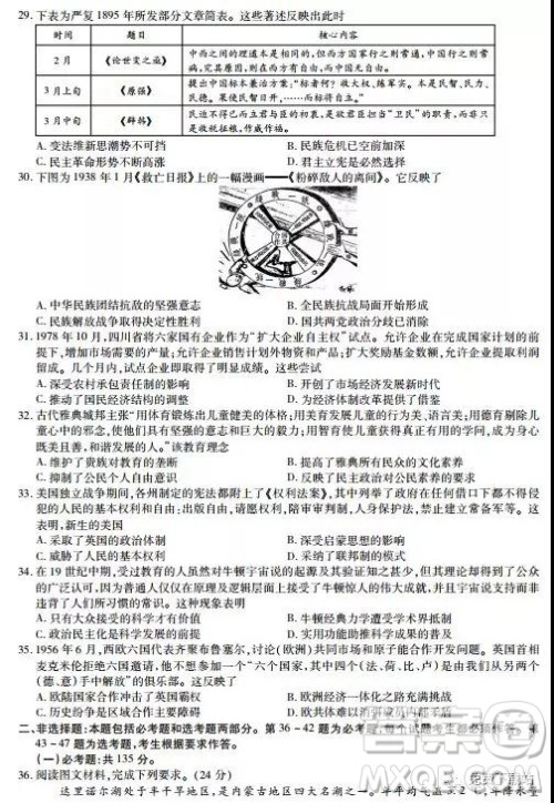 2019年河南省名校联盟高三尖子生第六次调研考试文综试题及答案