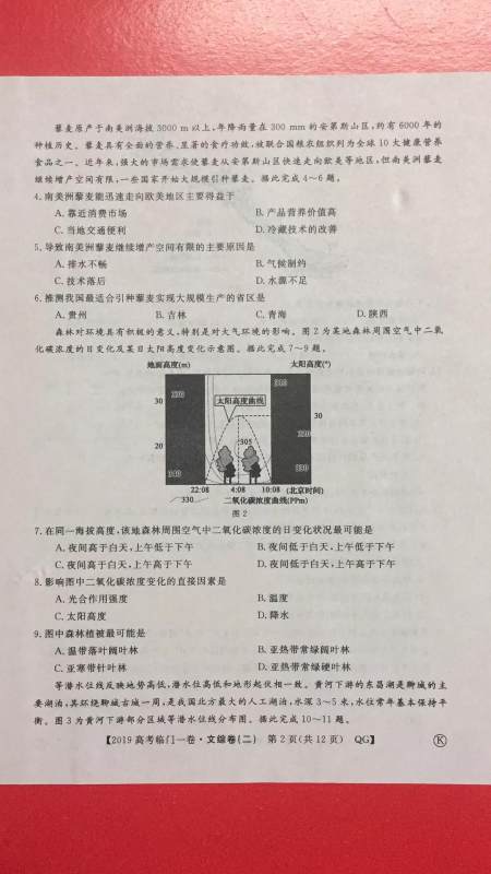 2019年普通高等学校招生全国统一考试临门一卷二文理综试题及答案 2019年普通高等学校招生全国统一考试临门一卷二文理综试题及答案