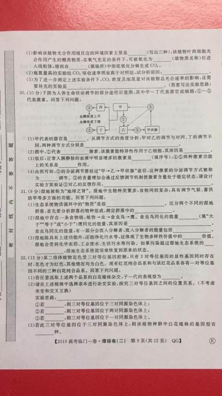 2019年普通高等学校招生全国统一考试临门一卷二文理综试题及答案 2019年普通高等学校招生全国统一考试临门一卷二文理综试题及答案
