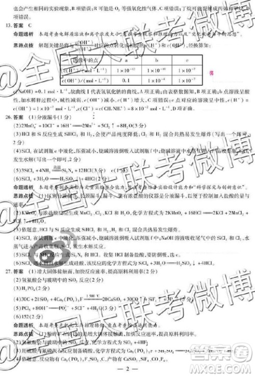 2019年天一大联考六全国版Q版文理综参考答案
