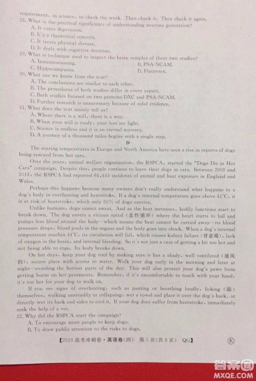 2019年普通高等学校招生全国统一考试冲刺预测卷四英语试题及答案 2019年普通高等学校招生全国统一考试冲刺预测卷四英语试题及答案