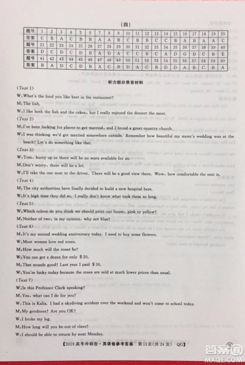 2019年普通高等学校招生全国统一考试冲刺预测卷四英语试题及答案 2019年普通高等学校招生全国统一考试冲刺预测卷四英语试题及答案