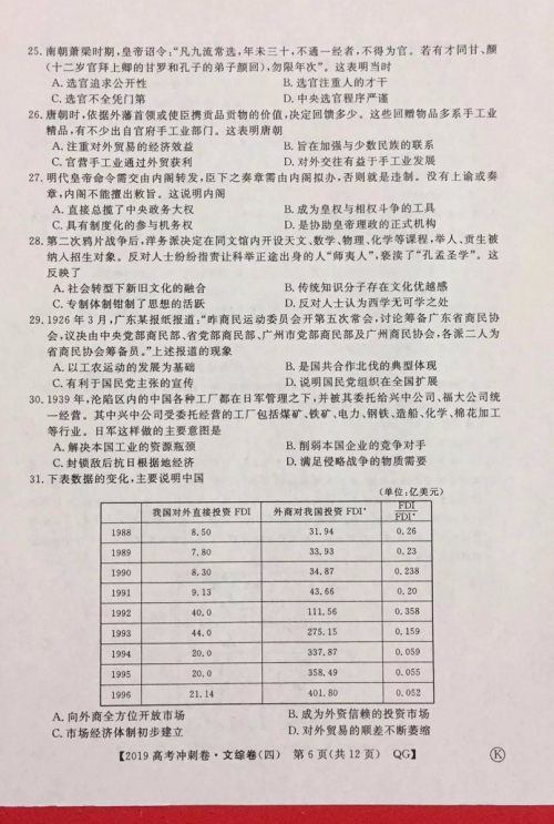 2019年普通高等学校招生全国统一考试冲刺预测卷四文科综合试题及答案 2019年普通高等学校招生全国统一考试冲刺预测卷四文科综合试题及答案