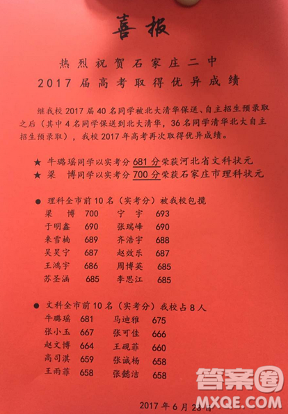 石家庄二中2020高考成绩 2020石家庄二中高考成绩怎么样 石家庄二中2020高考成绩 2020石家庄二中高考成绩怎么样