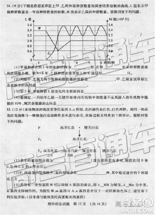 2019年枣庄四模理综试题及答案