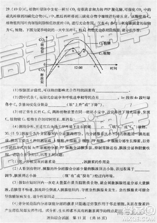 2019年枣庄四模理综试题及答案