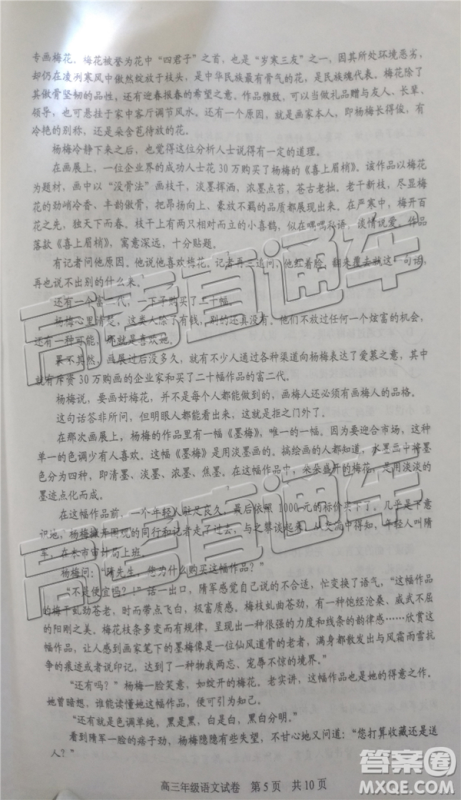 2019年武汉五月第二次调研考试语文试题及答案