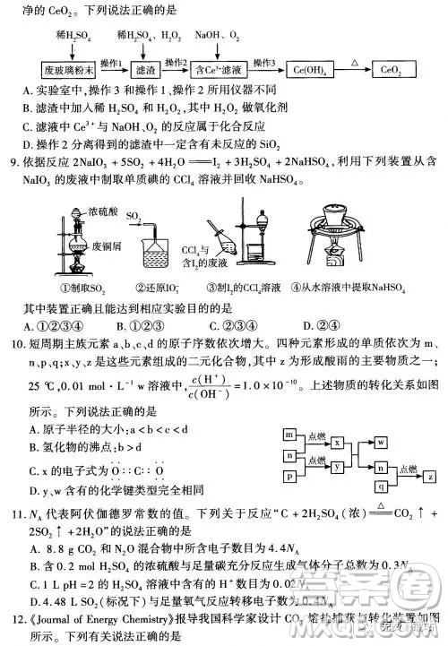 2019年豫科名校大联考B卷高三理科综合答案