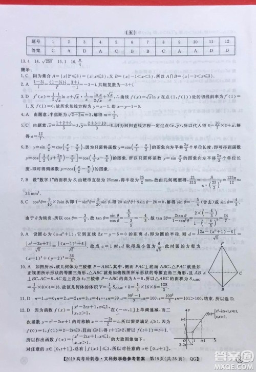 2019年普通高等学校招生全国统一考试冲刺预测卷五文数试题及答案