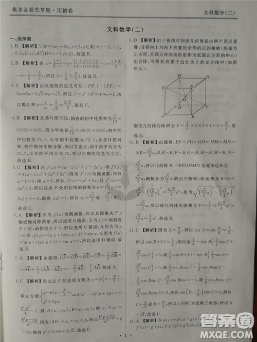 2019年衡水金卷先享题压轴卷二文科数学答案
