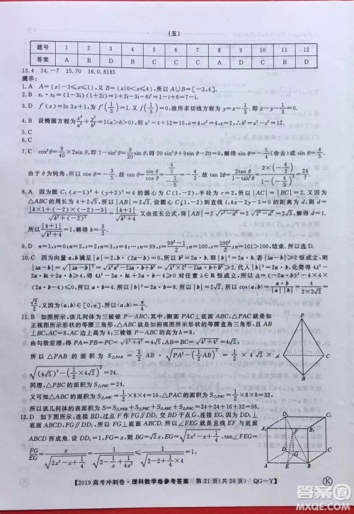 2019年普通高等学校招生全国统一考试冲刺预测卷五理数试题及答案 2019年普通高等学校招生全国统一考试冲刺预测卷五理数试题及答案
