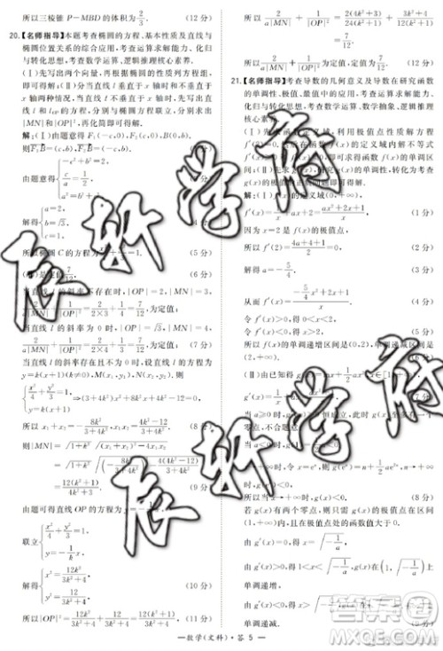 2019年5月超级全能生联考甲卷文数参考答案