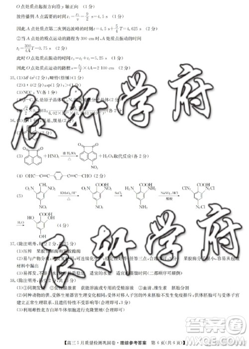 2019年九师联盟高三5月质量检测巩固卷理综试题及答案