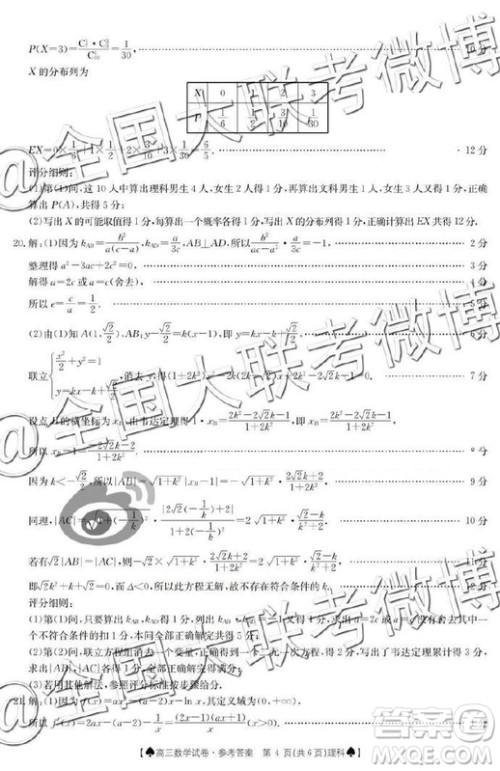 2019年5月24日金太阳百校联考理数答案 ​​​​