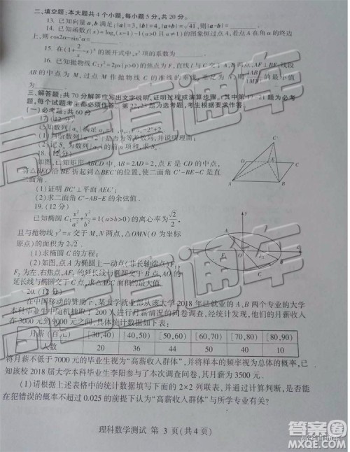 2019年临沂三模文理数试题及参考答案