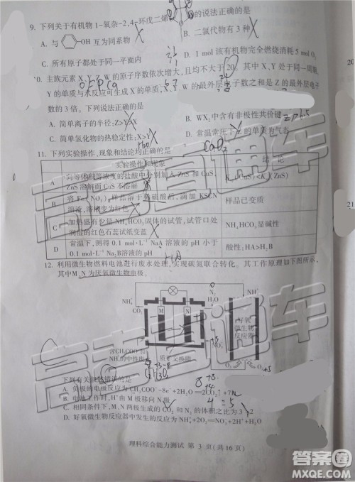 2019年临沂三模理科综合试题及参考答案