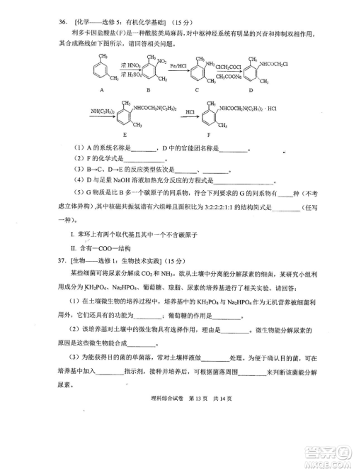 2019年河南省八市重点高中联盟领军考试第五次测评文理综试题及答案