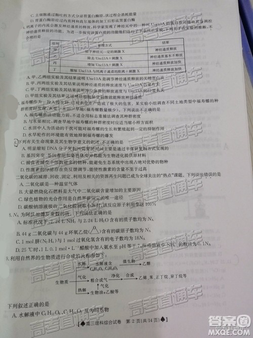 2019年5月24日金太阳百校联考文理综试题及参考答案 2019年5月24日金太阳百校联考文理综试题及参考答案