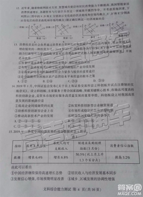 2019年临沂三模文综试题及参考答案 2019年临沂三模文综试题及参考答案