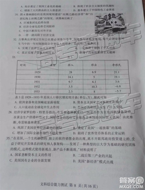 2019年临沂三模文综试题及参考答案