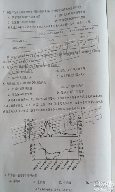 2019年豫南九校第二次联考文科综合参考答案