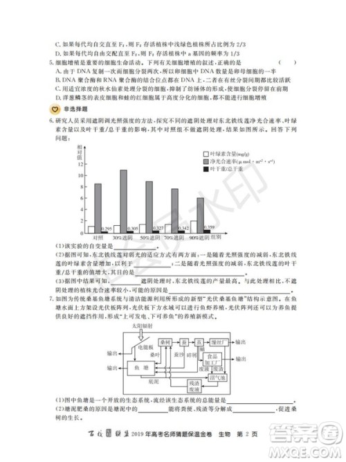 百校联盟2019年高考名师猜题保温金卷生物试题及参考答案 百校联盟2019年高考名师猜题保温金卷生物试题及参考答案